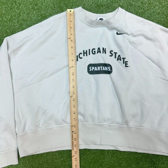 Nike Michigan State Spartans Cropped Crewneck Sweatshirt Womens Size Large White - Picture 3 of 5